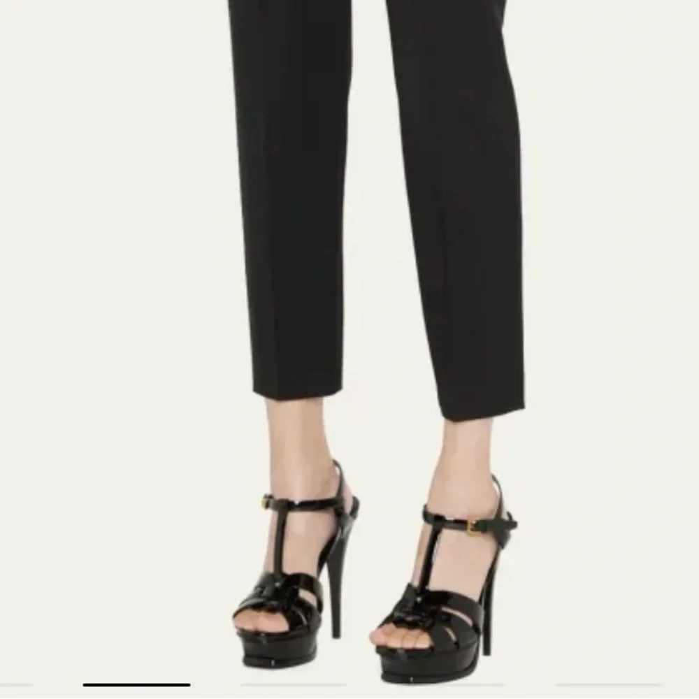 Yves Saint Laurent Women's Tribute Black Patent T-Strap Platform Sandals - Picture 8 of 17